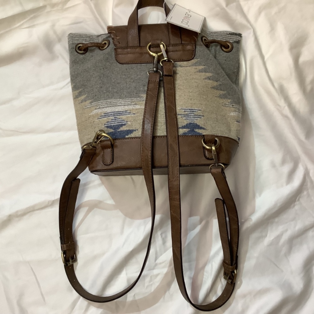 NWT Jen & Co. western gray beige vegan backpack Tassels - Picture 5 of 11